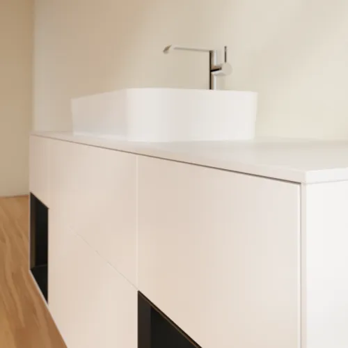 VILLEROY BOCH Toaletní skříňka Finion, s osvětlením, 4 výsuvy, 1600 x 603 x 501 mm, bílý matný lak / černý matný lak / bílé matné sklo #F331PDMT, obrázek 6