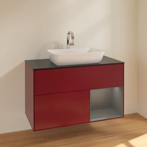 VILLEROY BOCH Toaletní skříňka Finion, s osvětlením, 2 výsuvy, 1000 x 603 x 501 mm, Pivoňka matný lak / Antracit matný lak / Sklo černé matné #F782GKHB, obrázek 2