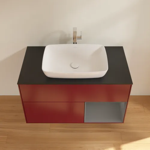 VILLEROY BOCH Toaletní skříňka Finion, s osvětlením, 2 výsuvy, 1000 x 603 x 501 mm, Pivoňka matný lak / Antracit matný lak / Sklo černé matné #F782GKHB, obrázek 4