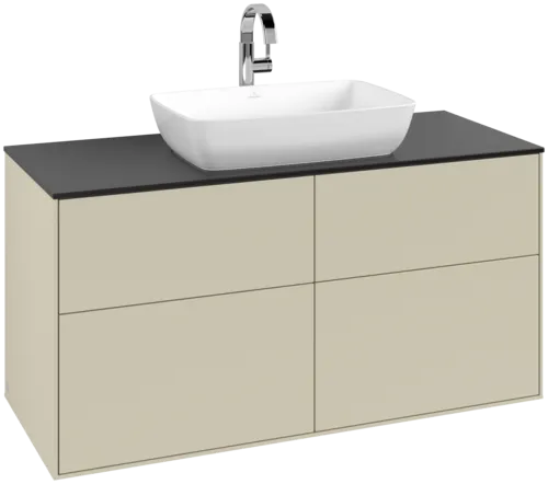 VILLEROY BOCH Toaletní skříňka Finion, 4 výsuvy, 1200 x 603 x 501 mm, hedvábně šedý matný lak / černé matné sklo #F79200HJ
