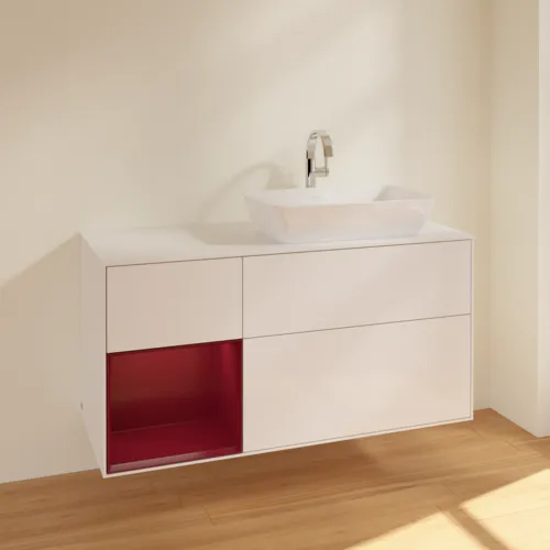 VILLEROY BOCH Toaletní skříňka Finion, s osvětlením, 3 výsuvy, 1200 x 603 x 501 mm, lesklý bílý lak / matný lak Pivoňka / matné bílé sklo #F801HBGF, obrázek 2
