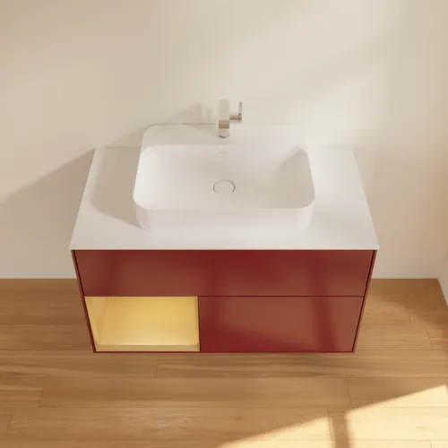 VILLEROY BOCH Toaletní skříňka Finion, s osvětlením, 2 výsuvy, 1000 x 603 x 501 mm, Peony Matt Lacquer / Gold Matt Lacquer / Glass White Matt #F361HFHB, obrázek 4