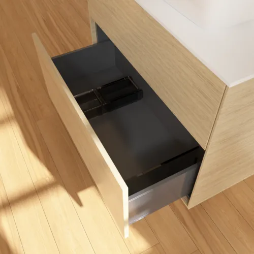 VILLEROY BOCH Toaletní skříňka Finion, 2 výsuvy, 800 x 603 x 501 mm, dubová dýha / sklo bílé matné #F75100PC, obrázek 6