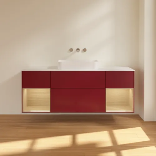 VILLEROY BOCH Toaletní skříňka Finion, s osvětlením, 4 výsuvy, 1600 x 603 x 501 mm, matný lak Peony / dubová dýha / bílé matné sklo #F741PCHB, obrázek 3