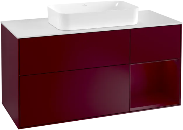 VILLEROY BOCH Toaletní skříňka Finion, s osvětlením, 3 výsuvy, 1200 x 603 x 501 mm, Peony Matt Lacquer / Peony Matt Lacquer / Glass White Matt #F301HBHB