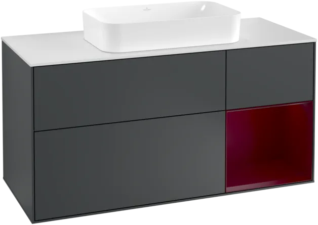 VILLEROY BOCH Toaletní skříňka Finion, s osvětlením, 3 výsuvy, 1200 x 603 x 501 mm, Midnight Blue Matt Lacquer / Peony Matt Lacquer / Glass White Matt #F301HBHG