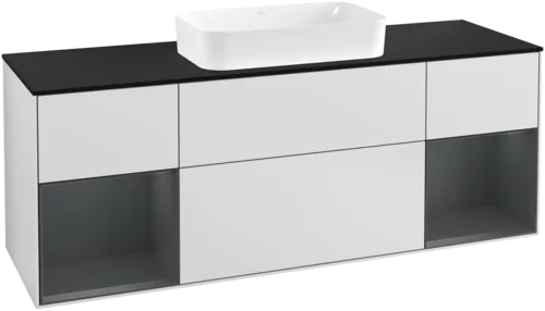 VILLEROY BOCH Toaletní skříňka Finion, s osvětlením, 4 výsuvy, 1600 x 603 x 501 mm, bílý matný lak / půlnoční modrý matný lak / černé matné sklo #F332HGMT