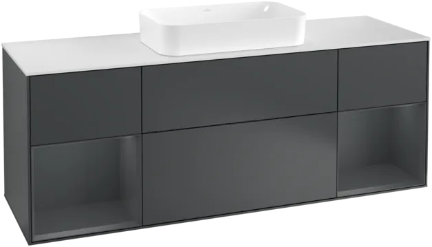 VILLEROY BOCH Toaletní skříňka Finion, s osvětlením, 4 výsuvy, 1600 x 603 x 501 mm, Midnight Blue Matt Lacquer / Midnight Blue Matt Lacquer / Glass White Matt #F331HGHG