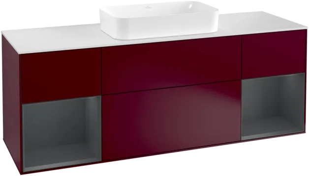 VILLEROY BOCH Toaletní skříňka Finion, s osvětlením, 4 výsuvy, 1600 x 603 x 501 mm, Pivoňka matný lak / Půlnoční modrá matný lak / Sklo bílé matné #F331HGHB