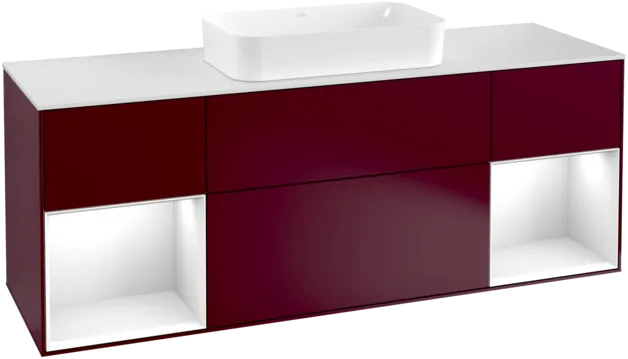VILLEROY BOCH Toaletní skříňka Finion, s osvětlením, 4 výsuvy, 1600 x 603 x 501 mm, matný lak Peony / lesklý bílý lak / matné bílé sklo #F331GFHB