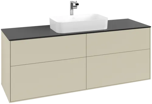 VILLEROY BOCH Toaletní skříňka Finion, 4 výsuvy, 1600 x 603 x 501 mm, hedvábně šedý matný lak / černé matné sklo #F32200HJ