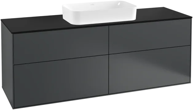 VILLEROY BOCH Toaletní skříňka Finion, 4 výsuvy, 1600 x 603 x 501 mm, půlnočně modrý matný lak / černé matné sklo #F32200HG