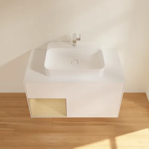 VILLEROY BOCH Toaletní skříňka Finion, s osvětlením, 2 výsuvy, 1000 x 603 x 501 mm, bílý matný lak / dubová dýha / sklo bílé matné #F361PCMT, obrázek 4