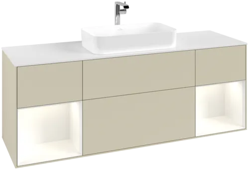 VILLEROY BOCH Toaletní skříňka Finion, s osvětlením, 4 výsuvy, 1600 x 603 x 501 mm, hedvábně šedý matný lak / lesklý bílý lak / sklo bílé matné #F331GFHJ