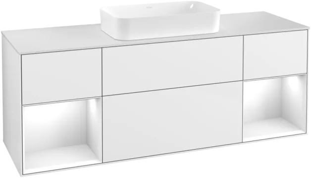 VILLEROY BOCH Toaletní skříňka Finion, s osvětlením, 4 výsuvy, 1600 x 603 x 501 mm, lesklý bílý lak / lesklý bílý lak / sklo bílé matné #F331GFGF
