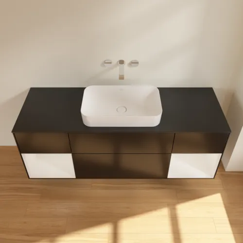 VILLEROY BOCH Toaletní skříňka Finion, s osvětlením, 4 výsuvy, 1600 x 603 x 501 mm, černý matný lak / bílý lesklý lak / černé matné sklo #F742GFPD, obrázek 4