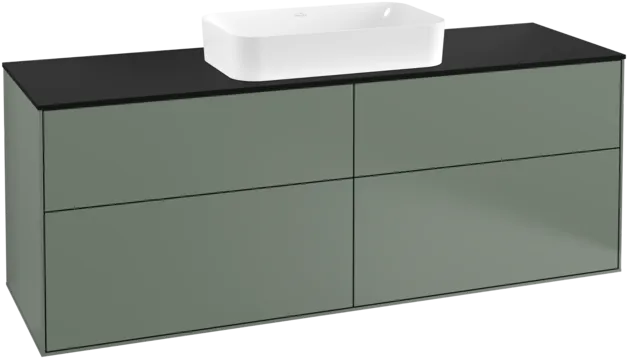 VILLEROY BOCH Toaletní skříňka Finion, 4 výsuvy, 1600 x 603 x 501 mm, olivový matný lak / sklo černé matné #F32200GM