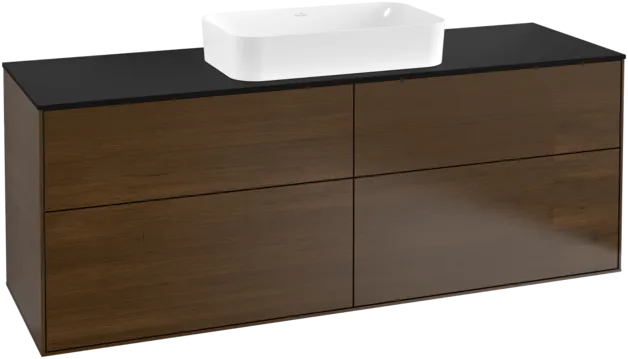 VILLEROY BOCH Toaletní skříňka Finion, 4 výsuvy, 1600 x 603 x 501 mm, ořechová dýha / sklo černé matné #F32200GN
