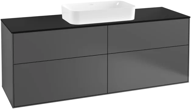 VILLEROY BOCH Toaletní skříňka Finion, 4 výsuvy, 1600 x 603 x 501 mm, antracitový matný lak / černé matné sklo #F32200GK