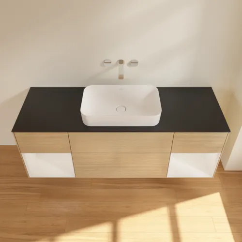VILLEROY BOCH Toaletní skříňka Finion, s osvětlením, 4 výsuvy, 1600 x 603 x 501 mm, dubová dýha / lesklý bílý lak / sklo černé matné #F742GFPC, obrázek 4