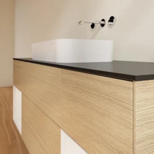 VILLEROY BOCH Toaletní skříňka Finion, s osvětlením, 4 výsuvy, 1600 x 603 x 501 mm, dubová dýha / lesklý bílý lak / sklo černé matné #F742GFPC, obrázek 6