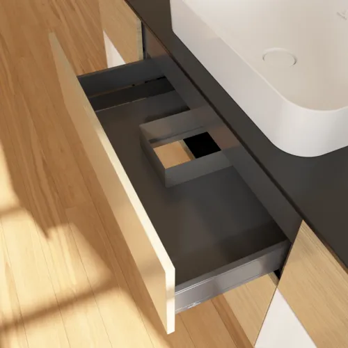 VILLEROY BOCH Toaletní skříňka Finion, s osvětlením, 4 výsuvy, 1600 x 603 x 501 mm, dubová dýha / lesklý bílý lak / sklo černé matné #F742GFPC, obrázek 8