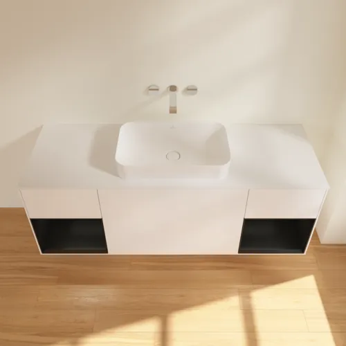 VILLEROY BOCH Toaletní skříňka Finion, s osvětlením, 4 výsuvy, 1600 x 603 x 501 mm, bílý matný lak / černý matný lak / bílé matné sklo #F741PDMT, obrázek 4