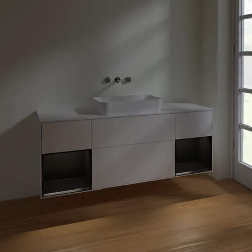VILLEROY BOCH Toaletní skříňka Finion, s osvětlením, 4 výsuvy, 1600 x 603 x 501 mm, bílý matný lak / černý matný lak / bílé matné sklo #F741PDMT, obrázek 5