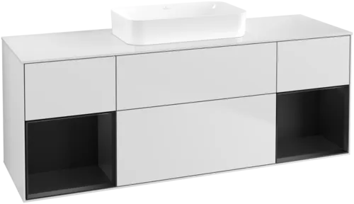 VILLEROY BOCH Toaletní skříňka Finion, s osvětlením, 4 výsuvy, 1600 x 603 x 501 mm, bílý matný lak / černý matný lak / bílé matné sklo #F741PDMT