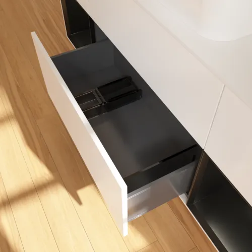 VILLEROY BOCH Toaletní skříňka Finion, s osvětlením, 4 výsuvy, 1600 x 603 x 501 mm, bílý matný lak / černý matný lak / bílé matné sklo #F741PDMT, obrázek 7