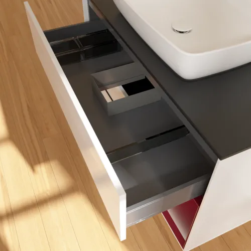 VILLEROY BOCH Toaletní skříňka Finion, s osvětlením, 2 výsuvy, 1000 x 603 x 501 mm, lesklý bílý lak / matný lak Pivoňka / matné černé sklo #F782HBGF, obrázek 8