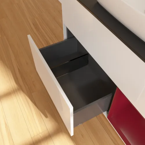 VILLEROY BOCH Toaletní skříňka Finion, s osvětlením, 2 výsuvy, 1000 x 603 x 501 mm, lesklý bílý lak / matný lak Pivoňka / matné černé sklo #F782HBGF, obrázek 7
