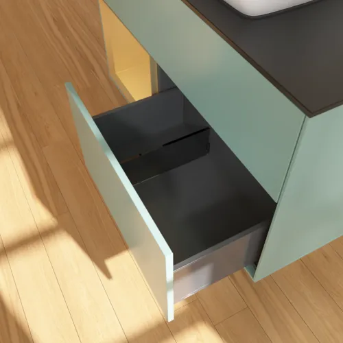 VILLEROY BOCH Toaletní skříňka Finion, s osvětlením, 2 výsuvy, 1000 x 603 x 501 mm, olivový matný lak / zlatý matný lak / černé matné sklo #F772HFGM, obrázek 7