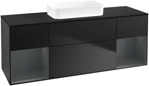 VILLEROY BOCH Toaletní skříňka Finion, s osvětlením, 4 výsuvy, 1600 x 603 x 501 mm, černý matný lak / půlnoční modrý matný lak / černé matné sklo #F742HGPD