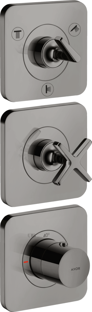 HANSGROHE AXOR Citterio E Termostatický modul 380/120 skrytý pro 3 spotřebiče s rozetami #36704330 - Leštěný černý chrom