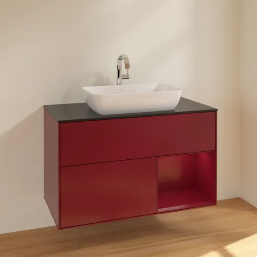 VILLEROY BOCH Toaletní skříňka Finion, s osvětlením, 2 výsuvy, 1000 x 603 x 501 mm, Peony Matt Lacquer / Peony Matt Lacquer / Glass Black Matt #F782HBHB, obrázek 2