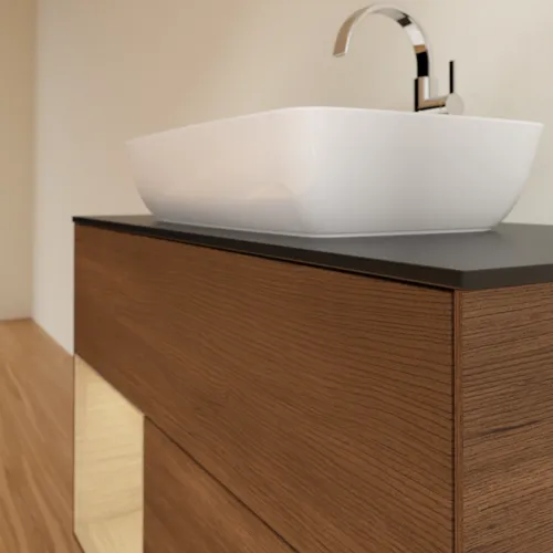 VILLEROY BOCH Toaletní stolek Finion, s osvětlením, 2 výsuvy, 1000 x 603 x 501 mm, ořechová dýha / dubová dýha / sklo černé matné #F772PCGN, obrázek 6
