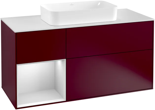 VILLEROY BOCH Toaletní skříňka Finion, s osvětlením, 3 výsuvy, 1200 x 603 x 501 mm, Peony Matt Lacquer / White Matt Lacquer / Glass White Matt #F291MTHB