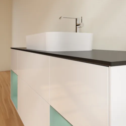VILLEROY BOCH Toaletní skříňka Finion, s osvětlením, 4 výsuvy, 1600 x 603 x 501 mm, lesklý bílý lak / olivově matný lak / černé matné sklo #F332GMGF, obrázek 6