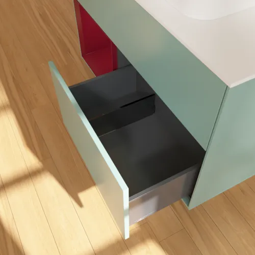 VILLEROY BOCH Toaletní skříňka Finion, s osvětlením, 2 výsuvy, 1000 x 603 x 501 mm, olivový matný lak / pivoňkový matný lak / bílé matné sklo #F361HBGM, obrázek 7