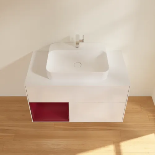 VILLEROY BOCH Toaletní skříňka Finion, s osvětlením, 2 výsuvy, 1000 x 603 x 501 mm, lesklý bílý lak / matný lak Pivoňka / matné bílé sklo #F361HBGF, obrázek 4