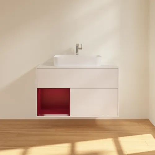 VILLEROY BOCH Toaletní skříňka Finion, s osvětlením, 2 výsuvy, 1000 x 603 x 501 mm, lesklý bílý lak / matný lak Pivoňka / matné bílé sklo #F361HBGF, obrázek 3