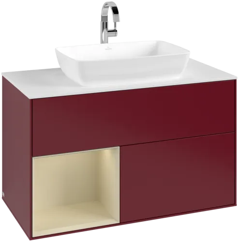 VILLEROY BOCH Toaletní skříňka Finion, s osvětlením, 2 výsuvy, 1000 x 603 x 501 mm, Peony Matt Lacquer / Silk Grey Matt Lacquer / Glass White Matt #F771HJHB