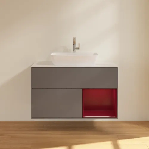 VILLEROY BOCH Toaletní skříňka Finion, s osvětlením, 2 výsuvy, 1000 x 603 x 501 mm, antracit matný lak / pivoňka matný lak / sklo bílé matné #F781HBGK, obrázek 3