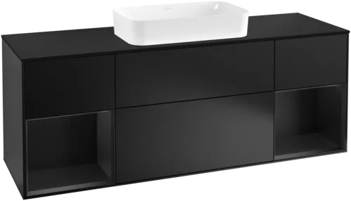 VILLEROY BOCH Toaletní skříňka Finion, s osvětlením, 4 výsuvy, 1600 x 603 x 501 mm, černý matný lak / černý matný lak / černé matné sklo #F332PDPD