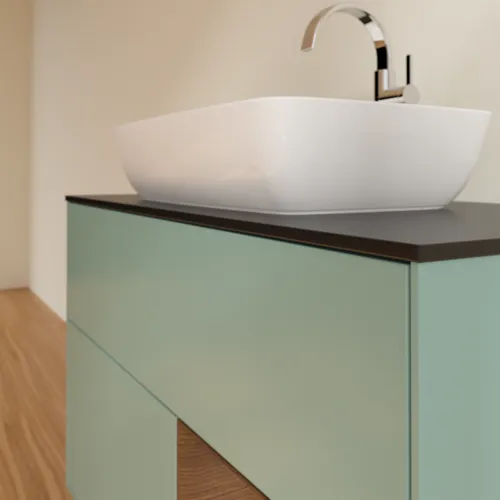 VILLEROY BOCH Toaletní skříňka Finion, s osvětlením, 2 výsuvy, 1000 x 603 x 501 mm, olivový matný lak / ořechová dýha / černé matné sklo #F782GNGM, obrázek 6