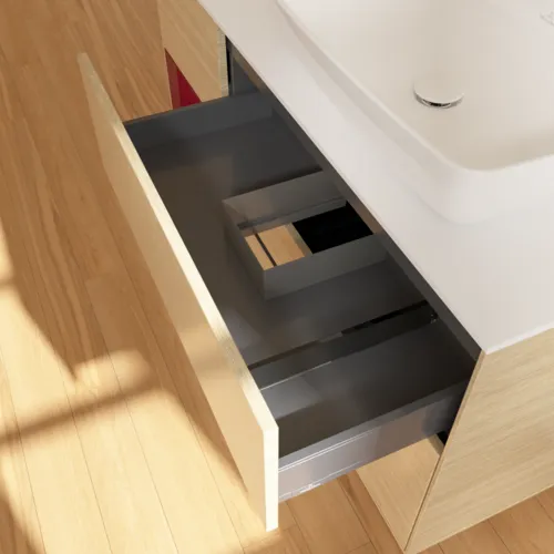 VILLEROY BOCH Toaletní skříňka Finion, s osvětlením, 3 výsuvy, 1200 x 603 x 501 mm, dubová dýha / matný lak Pivoňka / matné bílé sklo #F801HBPC, obrázek 8