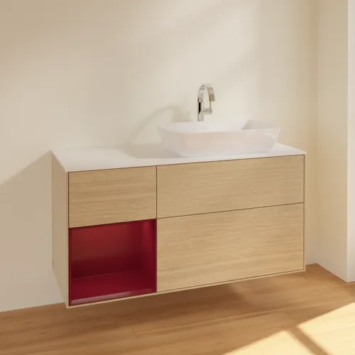 VILLEROY BOCH Toaletní skříňka Finion, s osvětlením, 3 výsuvy, 1200 x 603 x 501 mm, dubová dýha / matný lak Pivoňka / matné bílé sklo #F801HBPC, obrázek 2