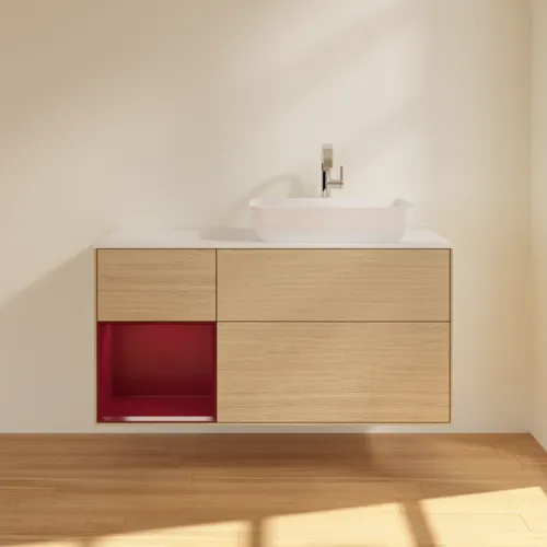 VILLEROY BOCH Toaletní skříňka Finion, s osvětlením, 3 výsuvy, 1200 x 603 x 501 mm, dubová dýha / matný lak Pivoňka / matné bílé sklo #F801HBPC, obrázek 3