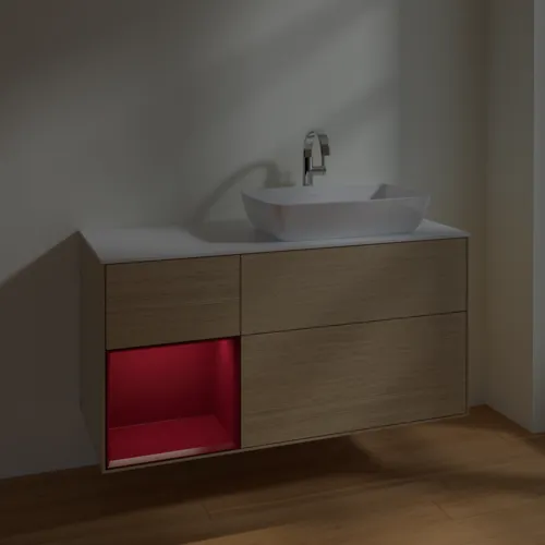VILLEROY BOCH Toaletní skříňka Finion, s osvětlením, 3 výsuvy, 1200 x 603 x 501 mm, dubová dýha / matný lak Pivoňka / matné bílé sklo #F801HBPC, obrázek 5